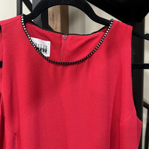 Vintage Red Dress Leslie Fay 8 Rhinestone 80s Maxi - Picture 2 of 11